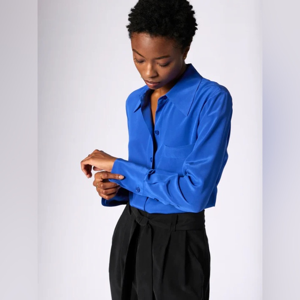 Equipment Quinne Long Sleeve Silk Shirt - Surrealist Blue XS
